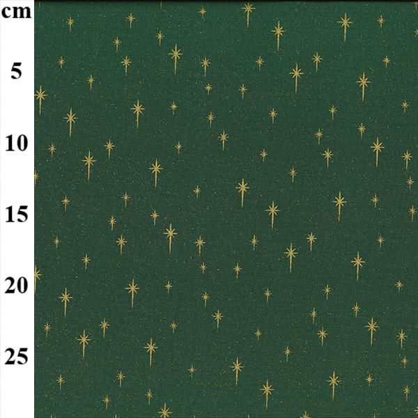 Hovedbilde Jul grønn med stjerner i gull bomullstoff 