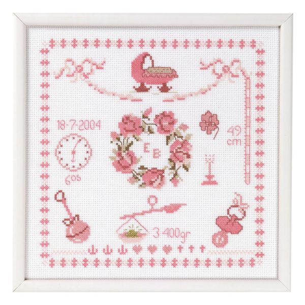 Hovedbilde Fødselsbilde Rosenkrans korssting 25x25 cm rosa - ...